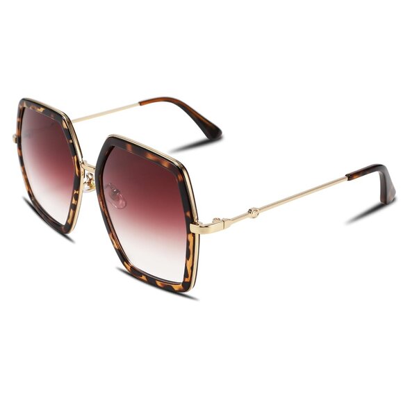 FEISEDY Women Sunglasses Large Leopard Print Plastic Geometric Style Frames - Picture 2 of 6